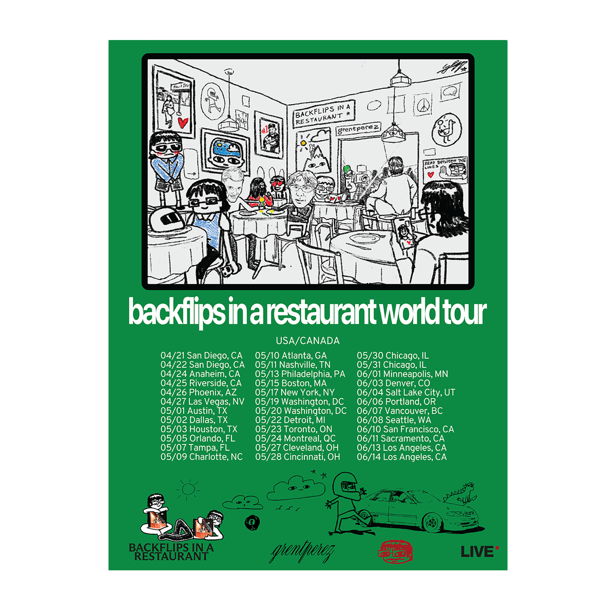 BACKFLIPS IN A RESTAURANT WORLD TOUR POSTER