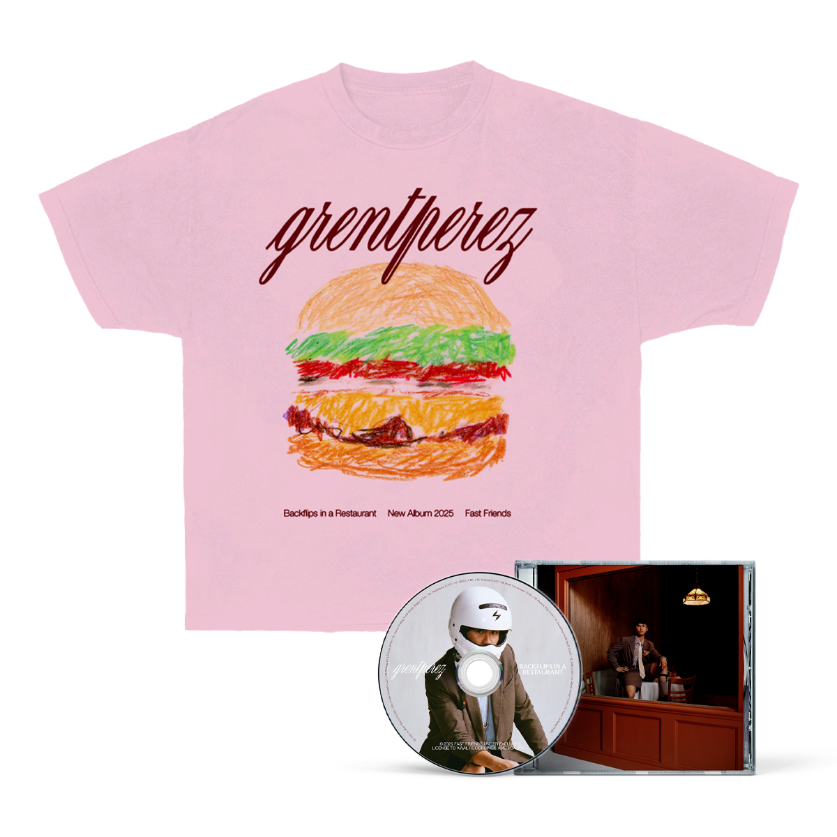 Pink Cheeseburger Tee + BACKFLIPS IN A RESTAURANT CD Fan Pack