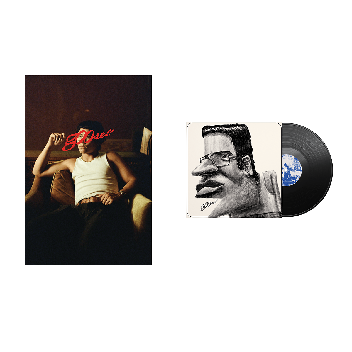 Vinyl record with cover featuring a stylized portrait 